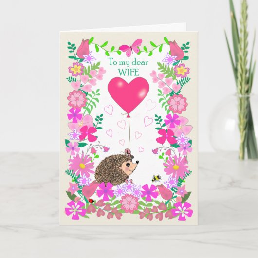 Carte For Wife Valentine with a Cute Hedgehog (Devant)