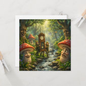 Carte Forest mushroom and gnome clock birthday card (Devant/Arrière en situation)