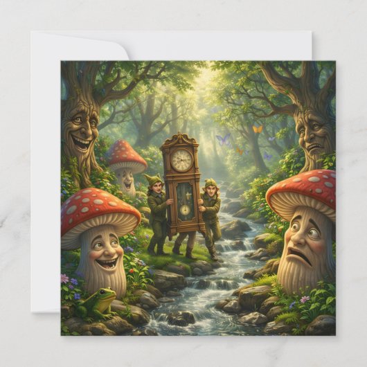 Carte Forest mushroom and gnome clock birthday card (Devant)