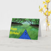 Carte Forêt cool et paisible et Blue Kayak Anniversaire (Fleur jaune)