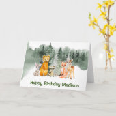Carte Forêt d'animaux forestiers Anniversaire personnali (Fleur jaune)