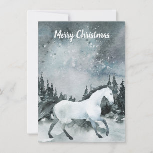 Carte Forêt de bois hivernal Cheval blanc Joyeux Noël