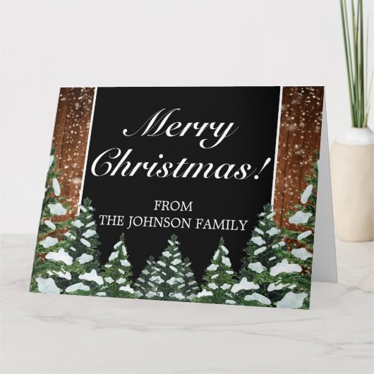 Carte Forêt de Bois Noir Joyeux Noël Plié Salutation (Devant)