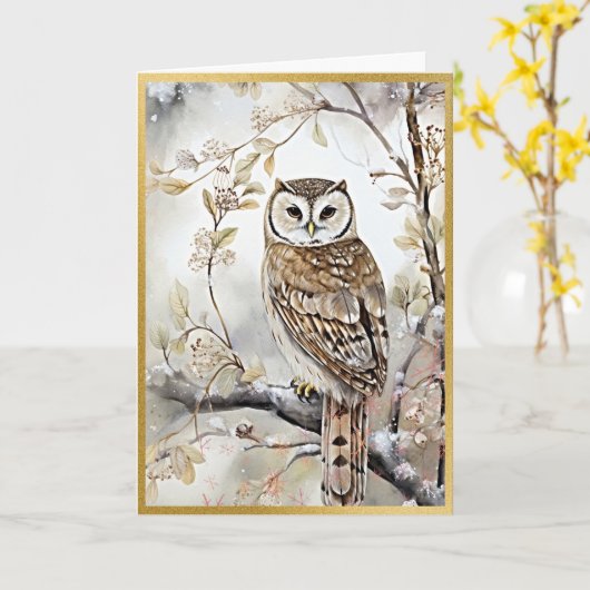 Carte Forêt de Chouettes de Vacances Classique (Fleur jaune)