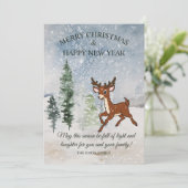 Carte Forêt de neige avec un cerf de bébé Noël (Debout devant)