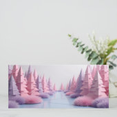Carte foret de sapins origami rose  (Debout devant)