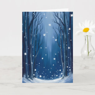 Carte Forêt d'hiver bleue enneigée Peinture aquarelle