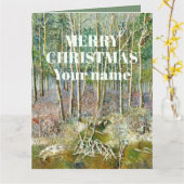 Carte forêt d'hiver peinture aquarelle (Fleur jaune)