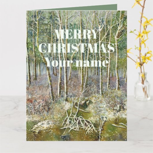 Carte forêt d'hiver peinture aquarelle (Fleur jaune)