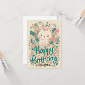 Carte Forêt éditable Bunny Digital Anniversaire (Devant/Arrière en situation)