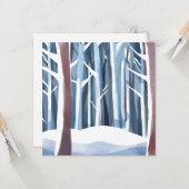 Carte Forêt enneigée d'hiver | Aquarelle simple moderne (Devant/Arrière en situation)