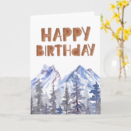 Carte Forêt rustique d'hiver "Joyeux anniversaire" (Fleur jaune)