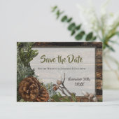 Carte Forêt rustique Mariage Bois foncé Bouton À feuilla (Debout devant)