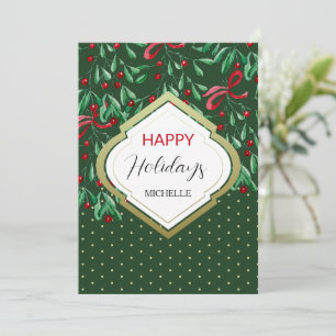 Carte Forêt Vert Aquarelle Boho Mistletos vacances