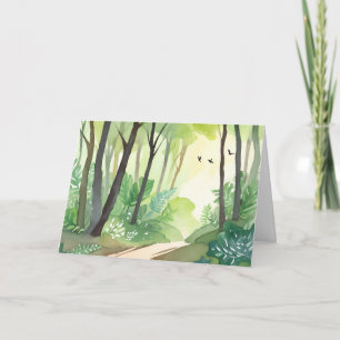 Carte Forêt verte florissante Aquarelle de nature