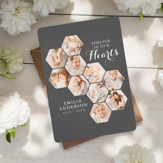 Carte Forever Hearts Memorial Modern 10 Photos Card