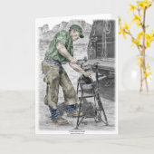 Carte Forgeron de maréchal-ferrant à l'aide de l'enclume (Fleur jaune)