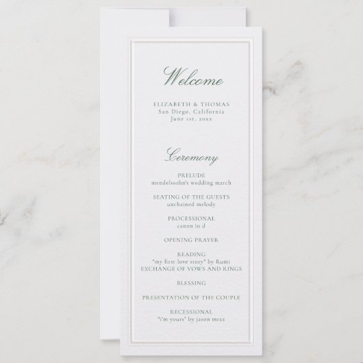Carte Formal Classic Green Pearl Frame Wedding Program (Devant)