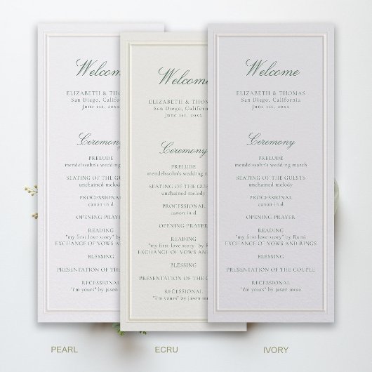 Carte Formal Classic Green Pearl Frame Wedding Program