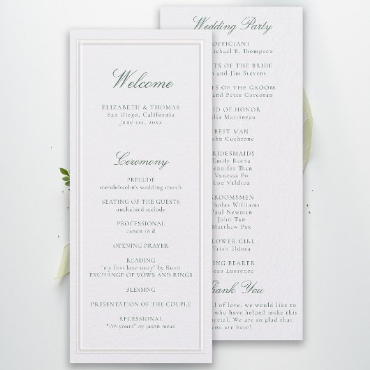 Carte Formal Classic Green Pearl Frame Wedding Program