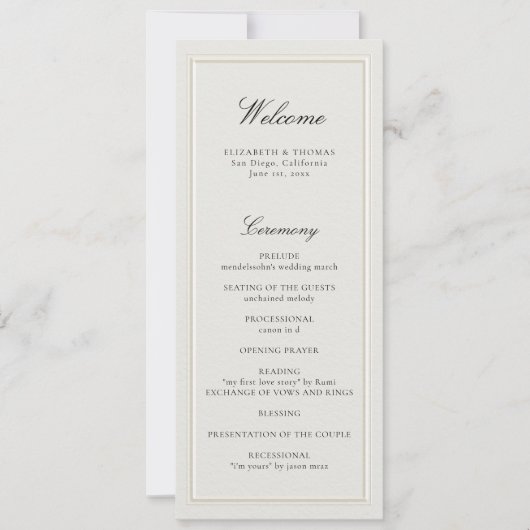 Carte Formal Modern Classic Ecru Frame Wedding Program (Devant)