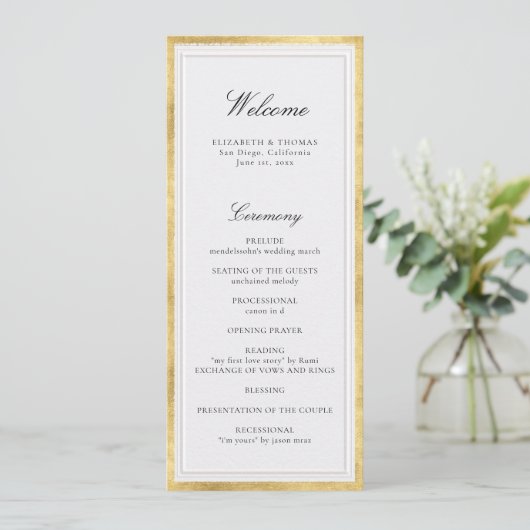 Carte Formal Modern Classic Pearl Gold Wedding Program (Debout devant)