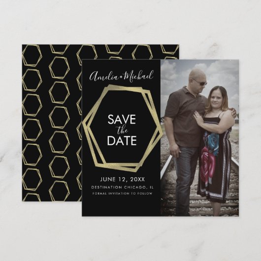 Carte Formes Géométriques Or Save the Date (Devant / Derrière)