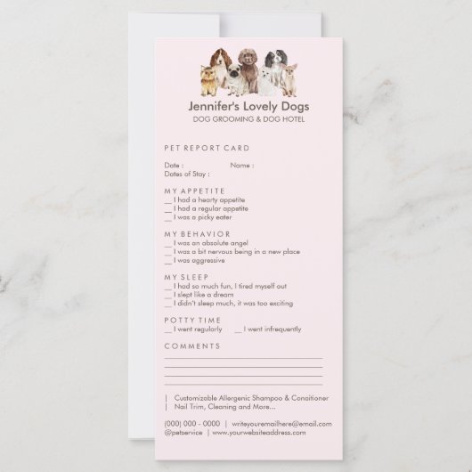 Carte Formulaire de mise à jour du toilettage de chien (Devant)