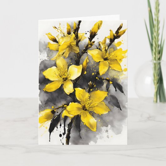 Carte Forsythia - Fleurs aquarelle (Devant)