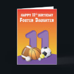 Carte Foster Daughter 11th Birthday Sports Balls<br><div class="desc">Qu'elle aime le basket-ball,  le football ou tout autre sport,  alors voici la carte que vous devriez donner à votre fille adoptive quand elle fêtera bientôt son 11e anniversaire. Prenez ceci aujourd'hui !</div>