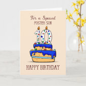 Carte Foster Son 10e anniversaire, 10 sur Sweet Blue Cak (Fleur jaune)