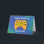 Carte Foster Son 7 ans Anniversaire Gamer Controller<br><div class="desc">Votre fils adoptif sera certainement ravi une fois qu'il aura reçu cette carte mignonne et colorée de vous alors qu'elle célèbre son 7ème anniversaire en temps voulu. L'intérieur lui aussi partage un message drôle. Mais attendez, cette carte est livrée avec une option de personnalisation pour que vous puissiez donner cela...</div>