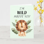 Carte Fou de toi Lionceau Mignon pour la Saint-Valentin (Fleur jaune)