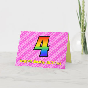 Carte Fou rayé de rose, coeurs, arc-en-ciel # 4ème anniv
