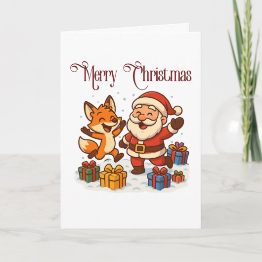 Carte Fox and Santa Christmas Folded Greeting Card (Devant)