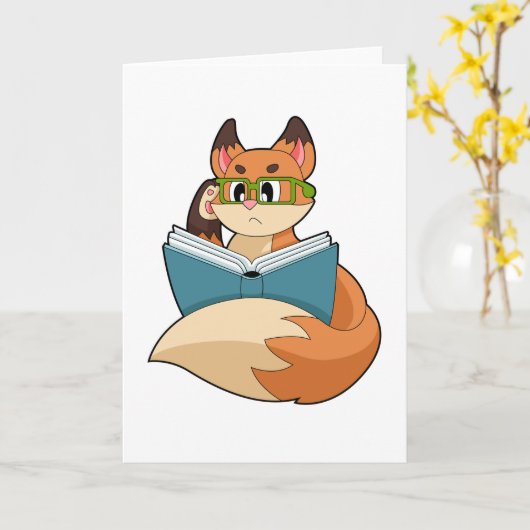 Carte Fox as nerd with Book & Glasses (Fleur jaune)