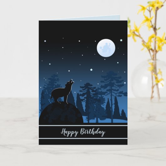 Carte Fox Et La Pleine lune À Minuit (Fleur jaune)