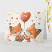 Carte Fox Love Design avec Initiales personnalisables (Fleur jaune)