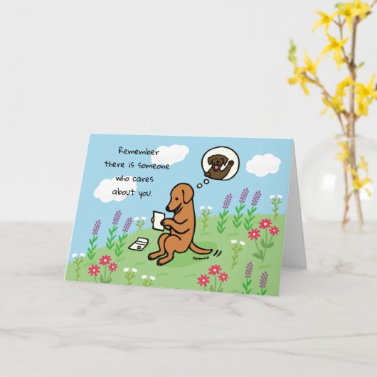 Carte Fox Red Labrador et la lettre Quelqu'un s'occupe (Fleur jaune)