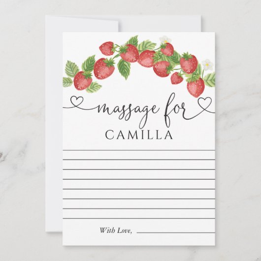 Carte Fraise 1er Anniversaire heure Capsule Note (Devant)