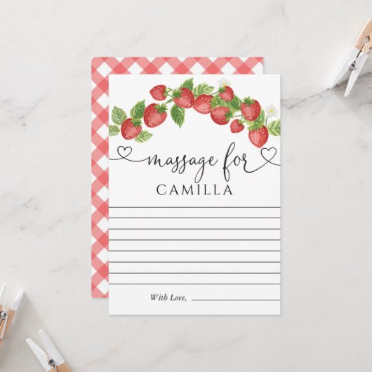 Carte Fraise 1er Anniversaire heure Capsule Note (Devant/Arrière en situation)