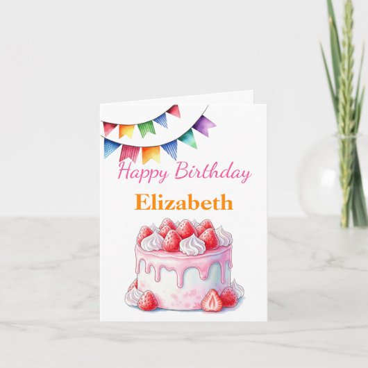 Carte Fraise Cake personnalisable Nom et texte Anniversa (Devant)
