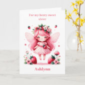 Carte Fraise rose Fée Berry Anniversaire Soeur (Fleur jaune)