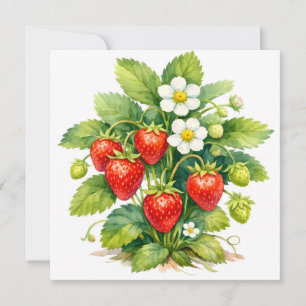 Carte Fraises à l'aquarelle et fleurs de baies 