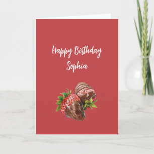 Carte Fraises d'anniversaire enrobées de chocolat rouge
