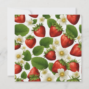 Carte Fraises, feuilles et fleurs vibrantes