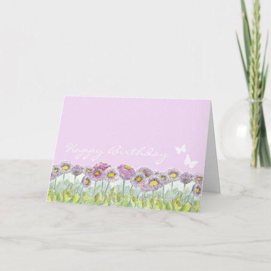 Carte Français Daisies Papillon Pastel Joyeux Anniversai (Devant)