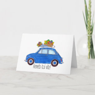 Carte Français Get well Blue Retro Fiat 500