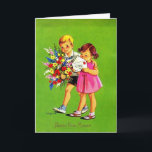 Carte Français vintage - fête Maman de Bonne,<br><div class="desc">Une image française vintage de carte d'anniversaire pour la mère. La carte comporte un jeunes garçon et fille souhaitant à leur mère par joyeux anniversaire. Le garçon porte un grand bouquet des fleurs et la fille scelle l'enveloppe d'un message d'anniversaire. Sur l'avant de la carte est dit dans la "fête...</div>