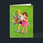 Carte Français vintage - fête Maman de Bonne,<br><div class="desc">Une image française vintage de carte d'anniversaire pour la mère. La carte comporte un jeunes garçon et fille souhaitant à leur mère par joyeux anniversaire. Le garçon porte un grand bouquet des fleurs et la fille scelle l'enveloppe d'un message d'anniversaire. Sur l'avant de la carte est dit dans la "fête...</div>